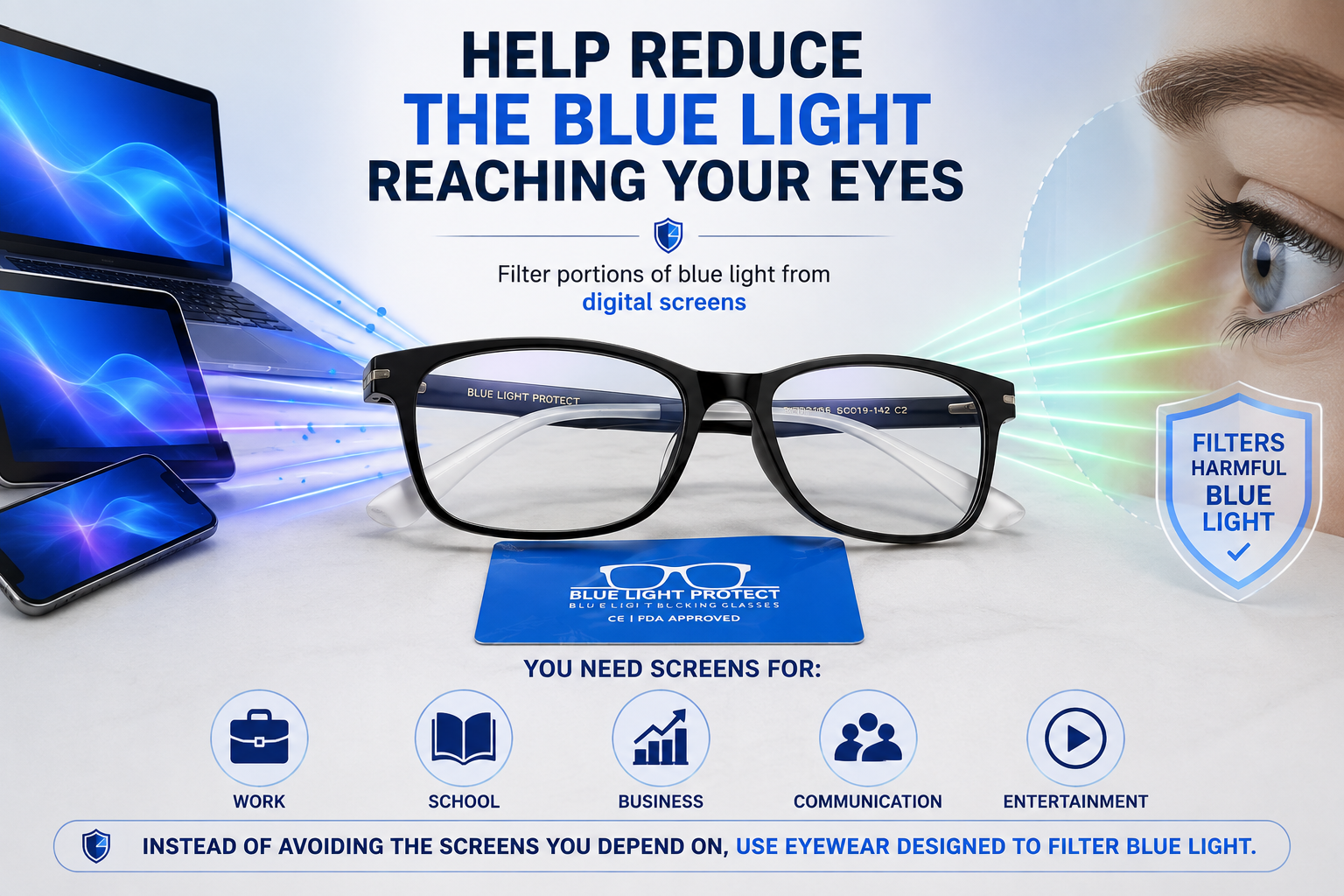 Glasses filtering portions of blue light from digital screens